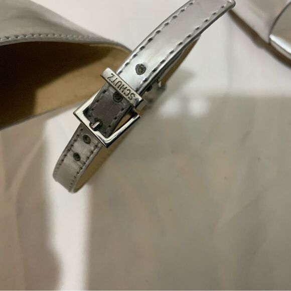 Schutz Saasha Lee Metallic Leather Open Toe Ankle Strap Heels Silver Size 7 - Picture 16 of 16